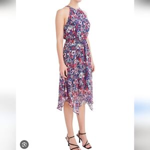 🌙 BCBG Floral Maxi Dress with Pink and Blue Accents